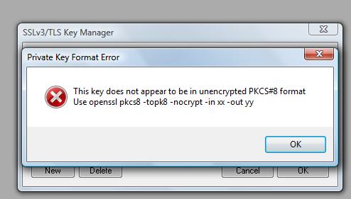 Any format other than unecrypted PKCS#8 will give this error