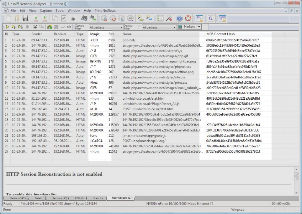 Magic number and MD5 Hash shown inline